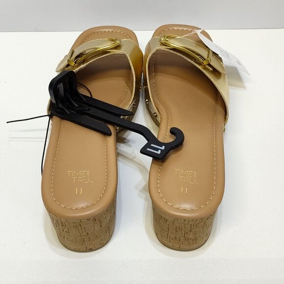 Time and Tru Gold Buckle Cork Wedge Platform Memory Foam Sandals Size 11 NWT - Picture 6 of 9